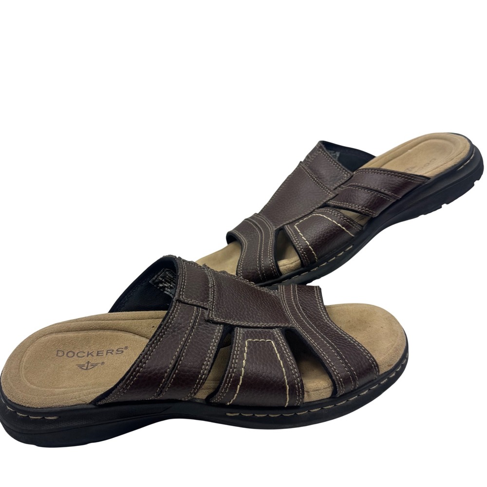 Dockers Men Brown Leather Slide Sandals Casual Comfort Shoes 90-23169 Size 10M